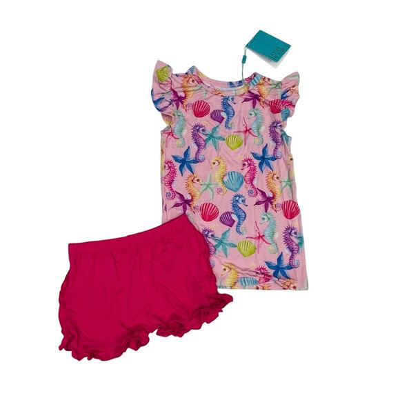 NWT PP 5T Coral Ruffled Capsleeve Tshirt Set - Picture 1 of 3